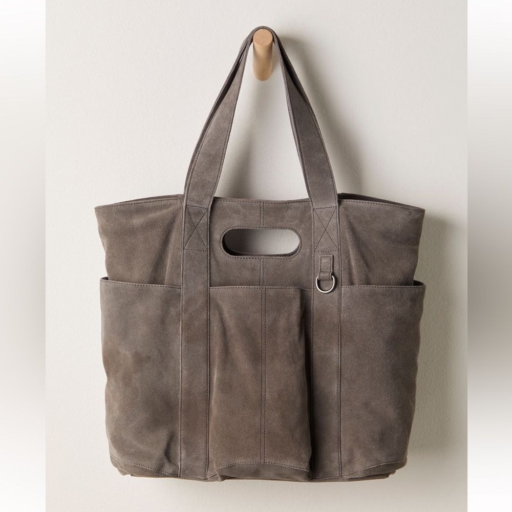 Free People Suede Caravan Tote in Charcoal